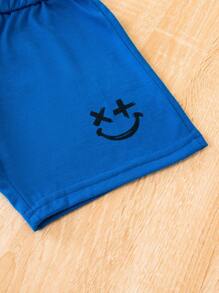SHEIN 男小童表情圖案T恤和短褲&包 - 寶藍色 - 查看 8