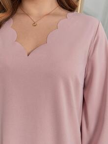 SHEIN Frenchy Plus Solid Laser Cut Scallop Trim Dress - Dusty Pink - View 2