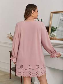 SHEIN Frenchy Plus Solid Laser Cut Scallop Trim Dress - Dusty Pink - View 6