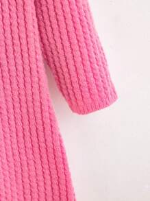 Tween Girl Ribbed Knit Drop Shoulder Jumper Dress - Hot Pink - View 3