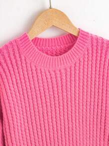 Tween Girl Ribbed Knit Drop Shoulder Jumper Dress - Hot Pink - View 4
