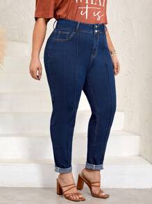 SHEIN LUNE Plus Solid Skinny Jeans - Medium Wash - View 3