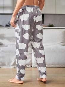 Men 1pc Clouds Pattern Flannelette Sleep Pants - Multicolor - View 2