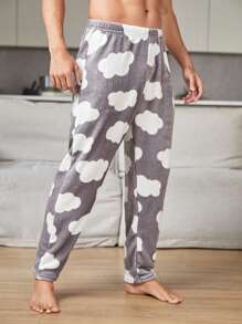 Men 1pc Clouds Pattern Flannelette Sleep Pants - Multicolor - View 3