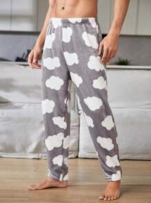 Men 1pc Clouds Pattern Flannelette Sleep Pants - Multicolor - View 4