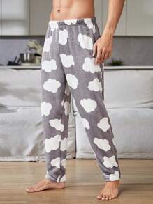 Men 1pc Clouds Pattern Flannelette Sleep Pants - Multicolor - View 5