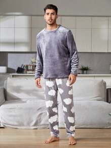 Men 1pc Clouds Pattern Flannelette Sleep Pants - Multicolor - View 7