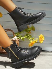 1pair Autumn Winter Fashionable Basic Comfortable Teenagers Boots - Black - View 2