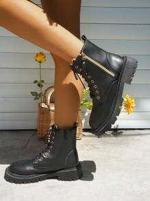 1pair Autumn Winter Fashionable Basic Comfortable Teenagers Boots - Black - View 4