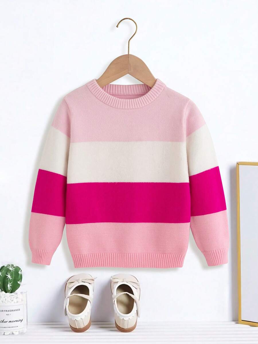 SHEIN Cô Gái Trẻ Khối màu Áo len - Hồng - Xem 1