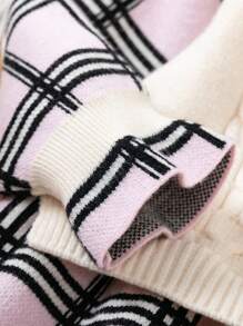 SHEIN Cô Gái Trẻ In kẻ sọc tay áo lá sen Váy 2 trong 1 - Nhiều màu - Xem 5