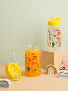 SHEIN 1 chai nước nhựa 450ml có thể tái sử dụng cho trẻ em có nắp ống hút chống rò rỉ dùng làm quà tặng Giáng sinh cho ngày lễ - Màu vàng - Xem 1