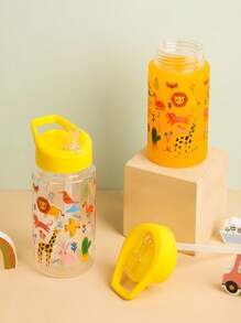 SHEIN 1 chai nước nhựa 450ml có thể tái sử dụng cho trẻ em có nắp ống hút chống rò rỉ dùng làm quà tặng Giáng sinh cho ngày lễ - Màu vàng - Xem 2