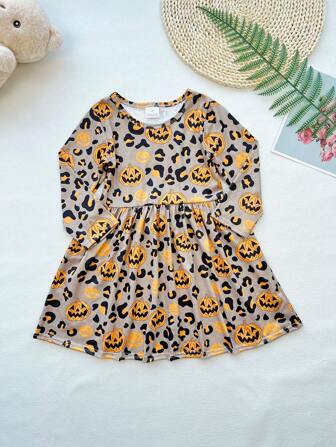 Young Girl Halloween & Leopard Print Dress