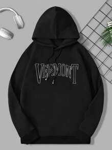 RueChic Men Letter Graphic Drawstring Hoodie - Black - View 1