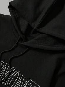 RueChic Men Letter Graphic Drawstring Hoodie - Black - View 4