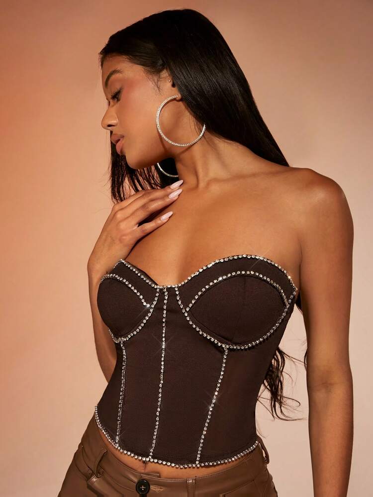 Rhinestone Detail Bustier Tube Top