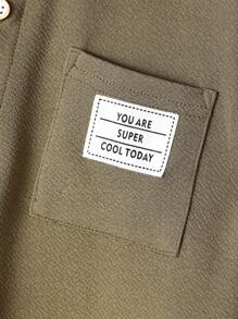 SHEIN 男大童字母補丁細節襯衫&腰部抽繩短褲 - 軍綠色 - 查看 5