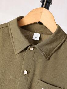 SHEIN 男大童字母補丁細節襯衫&腰部抽繩短褲 - 軍綠色 - 查看 8