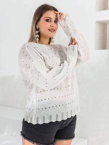 RueChic Hơn Buộc lại Thả vai Dệt kim chấm bi Áo len Mở - Màu be - Xem 4