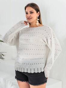 RueChic Hơn Buộc lại Thả vai Dệt kim chấm bi Áo len Mở - Màu be - Xem 6