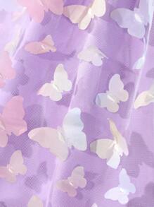 SHEIN Glamorique Kids 女大童蝴蝶貼花網紗邊掛脖連衣裙 - 紫丁香色 - 查看 4