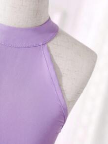 SHEIN Glamorique Kids 女大童蝴蝶貼花網紗邊掛脖連衣裙 - 紫丁香色 - 查看 5