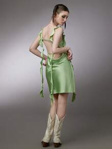 垂領荷葉邊露背連衣裙 - 綠色 - 查看 2