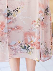 1pc Floral Print Cheongsam Dress - Pink - View 5