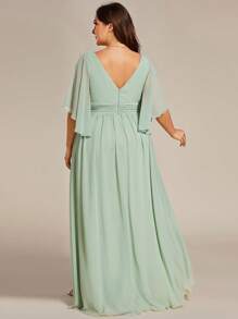 EVERPRETTY Plus Size Chiffon Ruched Waist Short Sleeve Slit Thigh Sage Green Bridesmaid Dress, Elegant For Autumn Wedding Guest Party, Mother Of The Bride Dresses, Valentine's Day Dresses For Women - Mint Green - View 2