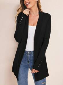 Beautiful Nomad Solid Button Detail Cardigan,Long Sleeve Tops
