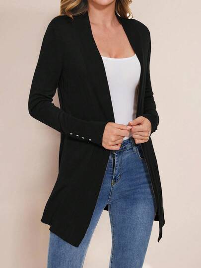 Beautiful Nomad Cardigan con dettagli a bottoni tinta unita, top a maniche lunghe nero