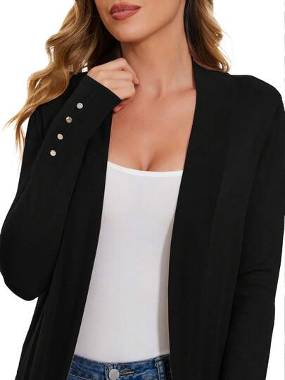 Beautiful Nomad Cardigan con dettagli a bottoni tinta unita, top a maniche lunghe nero