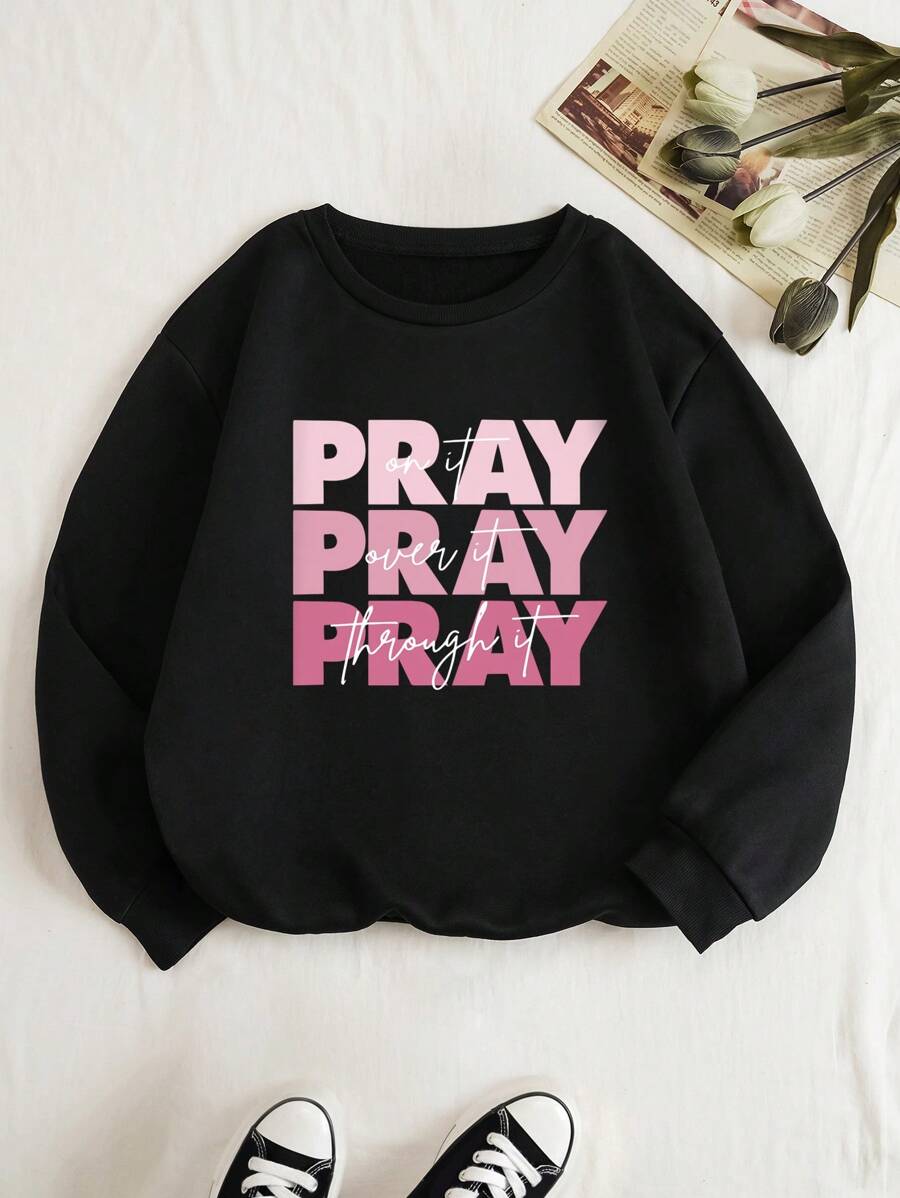 INAWLY Áo nỉ họa tiết chữ, Áo dài tay - màu đen - Xem 1