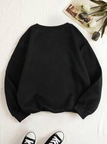 INAWLY Áo nỉ họa tiết chữ, Áo dài tay - màu đen - Xem 2