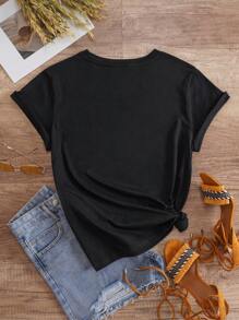 INAWLY Hơn In chuồn chuồn Áo thun - màu đen - Xem 2