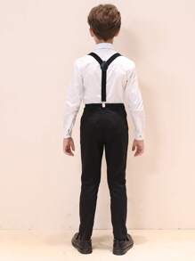 Set di 2 pezzi di camicia e pantaloni abbinati in tinta unita per ragazzi dai 10 ai 12 anni, adatto per feste di matrimonio, autunno/estate - nero - Visualizzare 2
