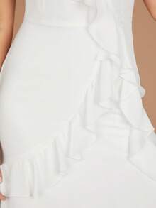 SHEIN Belle Ruffle Trim Split Thigh Backless Halter Neck Backless Wedding Dress - White - View 6