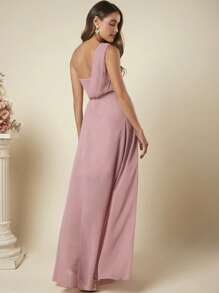 SHEIN Belle 单肩长款雪纺伴娘礼服优雅连衣裙 - 藕粉色 - 查看 2