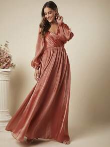 SHEIN Belle 雞心領口燈籠袖超長正式洋裝 - 亮橙色 - 查看 5