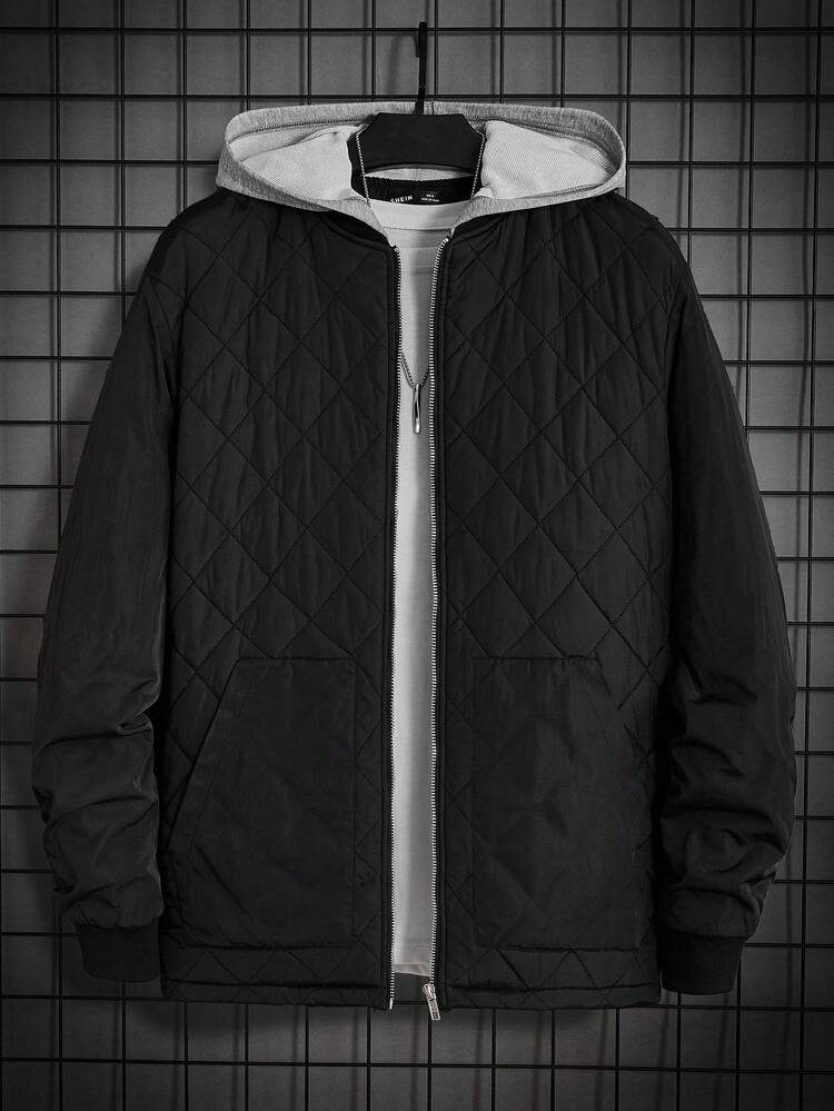1pc Loose Fit Men's Zip-Up Quilted Coat