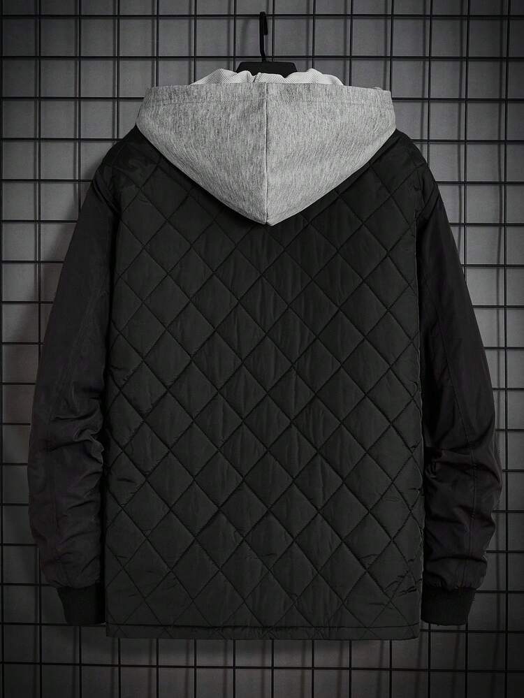 1pc Loose Fit Men's Zip-Up Quilted Coat