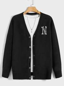 Manfinity VCAY 男士字母&骷髏圖案前紐扣開襟衫不帶T恤