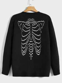 Manfinity VCAY 男士字母&骷髏圖案前紐扣開襟衫不帶T恤