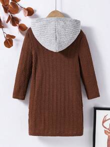 SHEIN Cô Gái Trẻ Hai âm Túi Kép Áo trùm đầu - màu nâu - Xem 2