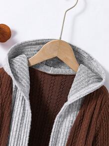 SHEIN Cô Gái Trẻ Hai âm Túi Kép Áo trùm đầu - màu nâu - Xem 4