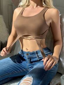 Chất rắn Garter Mùa vụ Cơ bản Áo - Cà phê nâu - Xem 3