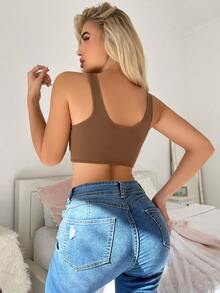 Chất rắn Garter Mùa vụ Cơ bản Áo - Cà phê nâu - Xem 2