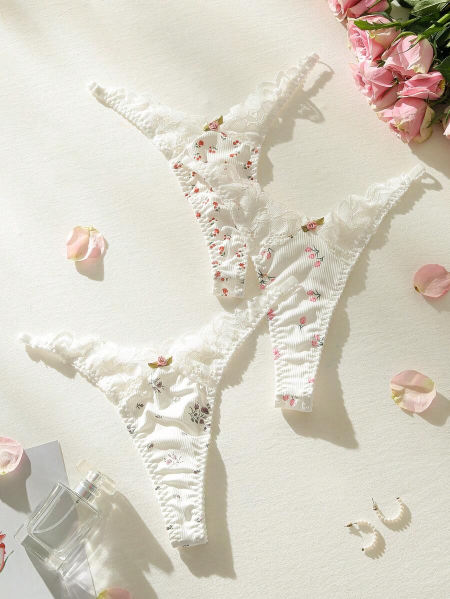 Snug Zone 3 paquets de mini-strings en dentelle à motif floral ditsy, lingerie sexy
