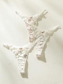Snug Zone 3 paquets de mini-strings en dentelle à motif floral ditsy, lingerie sexy